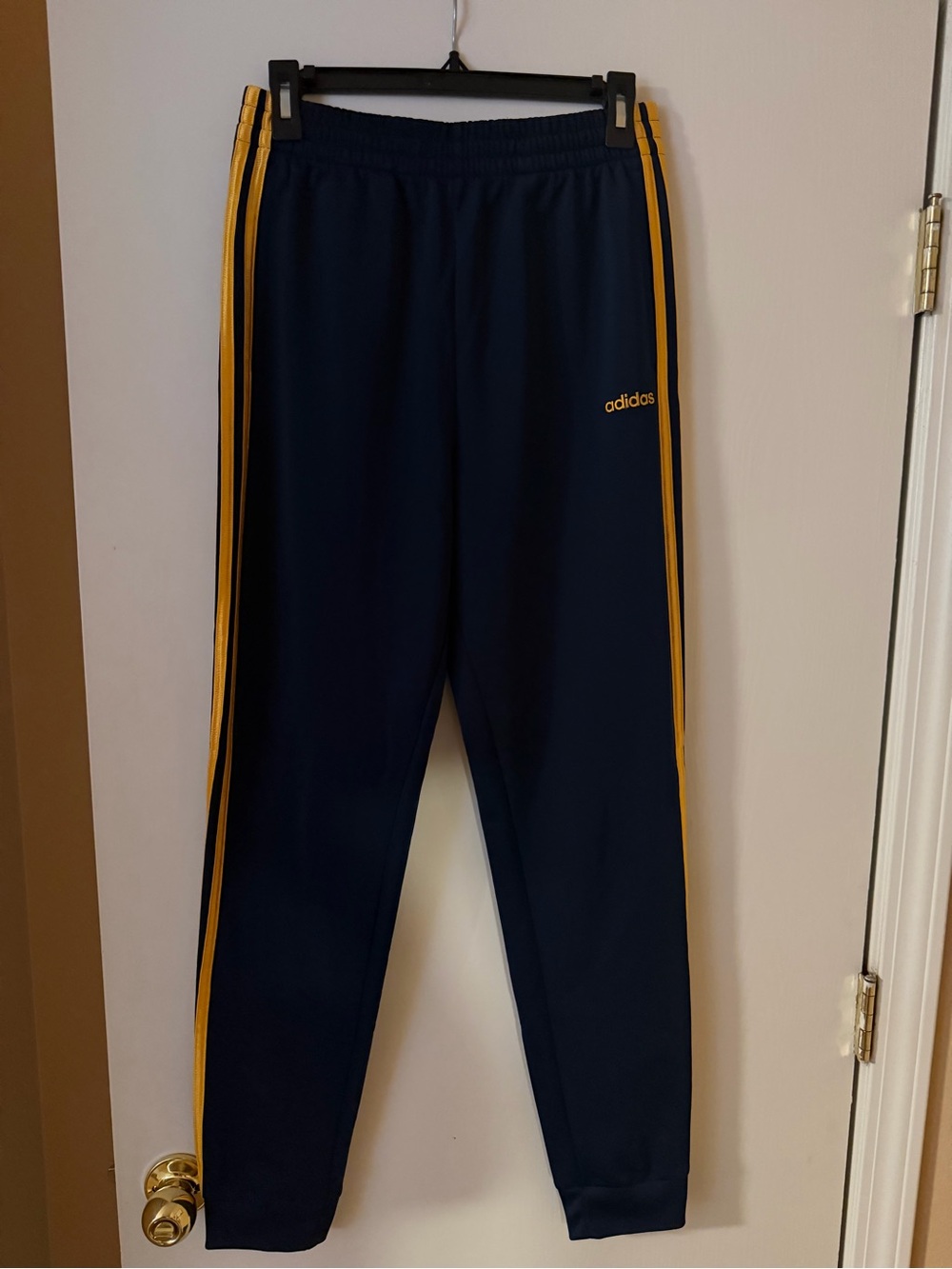 adidas Navy Joggers with Yellow Side Stripes